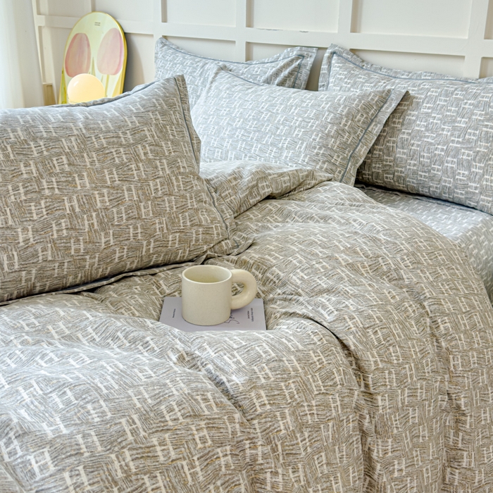 91家纺网 家纺一手货源 找家纺 U品汇 2024新品喷气生态加厚长绒棉纯棉全棉磨毛印花四件套小清新床单床笠直播 轻奢范灰