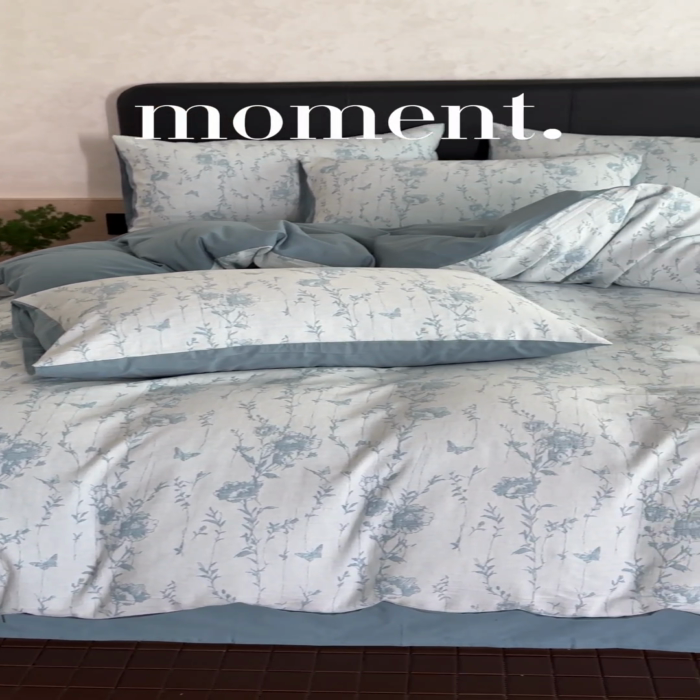 91家纺网 家纺一手货源 找家纺 2024新款A类全棉三层纱提花四件套--茵荔 茵荔-浅蓝