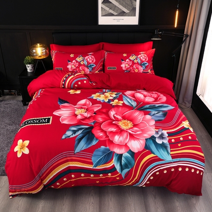 91家纺网 家纺一手货源 找家纺 （总）博婷 2024新款130g高支高密亲肤棉亲肤棉婚庆四件套