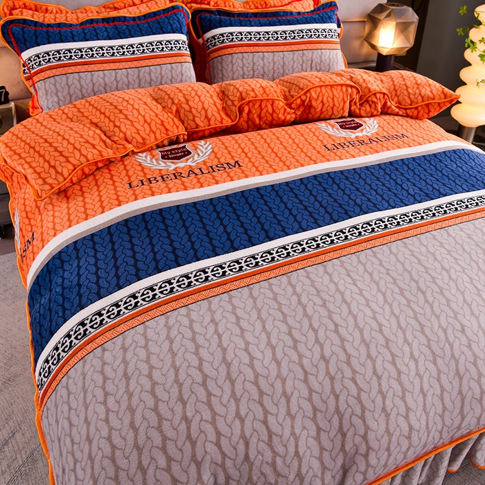 91家纺网 家纺一手货源 找家纺 绒品壹家家纺 2024新款5斤加厚金貂绒四件套 简约条格