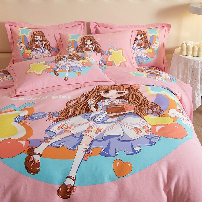 91家纺网 家纺一手货源 找家纺 格里芬家纺 2025新款全棉加厚大版磨毛纯棉磨毛四件套 黛西公主-粉