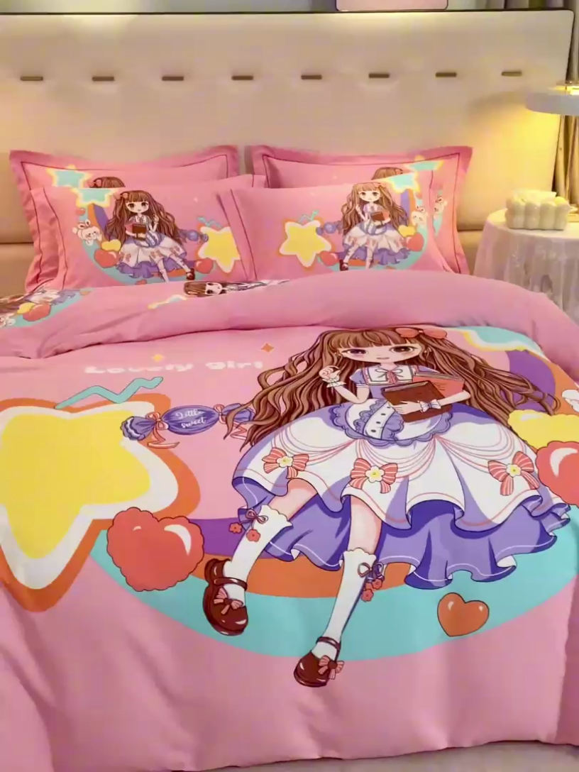 91家纺网 家纺一手货源 找家纺 格里芬家纺 2025新款全棉加厚大版磨毛纯棉磨毛四件套 黛西公主-粉