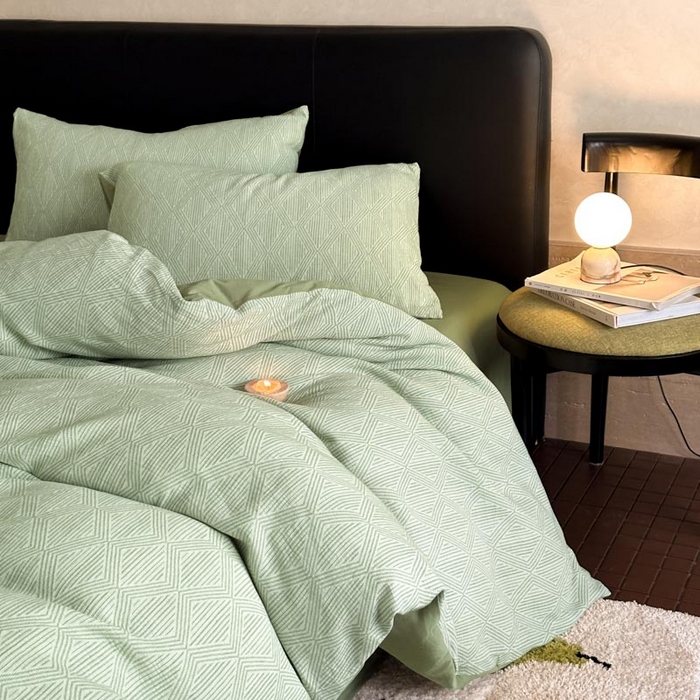 91家纺网 家纺一手货源 找家纺 ab家纺 2024新款A类全棉三层纱提花四件套--凡尔赛 凡尔赛 绿色