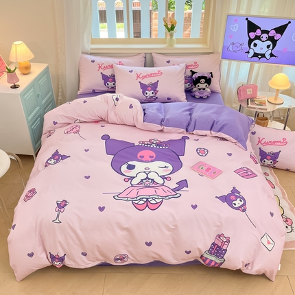 91家纺网 家纺一手货源 找家纺 桃子家居 2024纯棉大版三丽鸥卡通平网印花系列四件套 棉大版-D派对库洛米