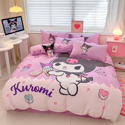 91家纺网 家纺一手货源 找家纺 桃子家居 2024纯棉大版三丽鸥卡通平网印花系列四件套 棉大版-D冰淇淋库洛米