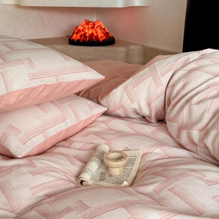 91家纺网 家纺一手货源 找家纺 ab家纺 2024新款A类全棉三层纱提花四件套--奥德赛 奥德赛 粉