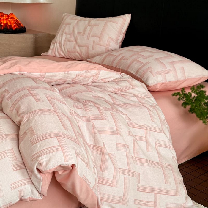 91家纺网 家纺一手货源 找家纺 ab家纺 2024新款A类全棉三层纱提花四件套--奥德赛 奥德赛 粉