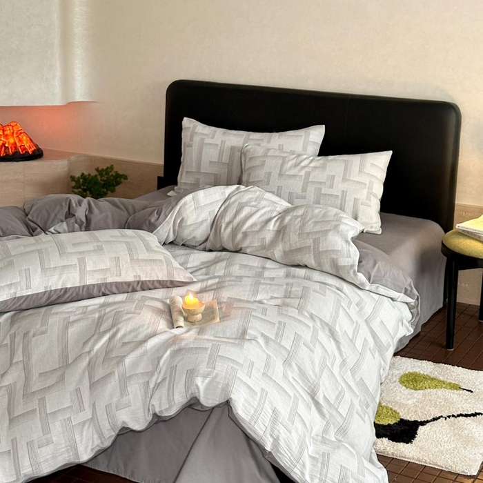 91家纺网 家纺一手货源 找家纺 ab家纺 2024新款A类全棉三层纱提花四件套--奥德赛 奥德赛 -灰