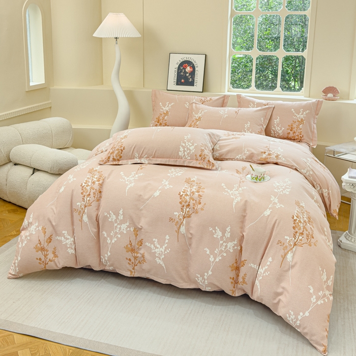 91家纺网 家纺一手货源 找家纺 U品汇 2024新品喷气生态加厚长绒棉纯棉全棉磨毛印花四件套小清新床单床笠直播 花枝江南-咖