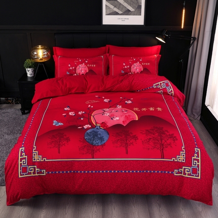 91家纺网 家纺一手货源 找家纺 （总）博婷 2024新款130g高支高密亲肤棉亲肤棉婚庆四件套