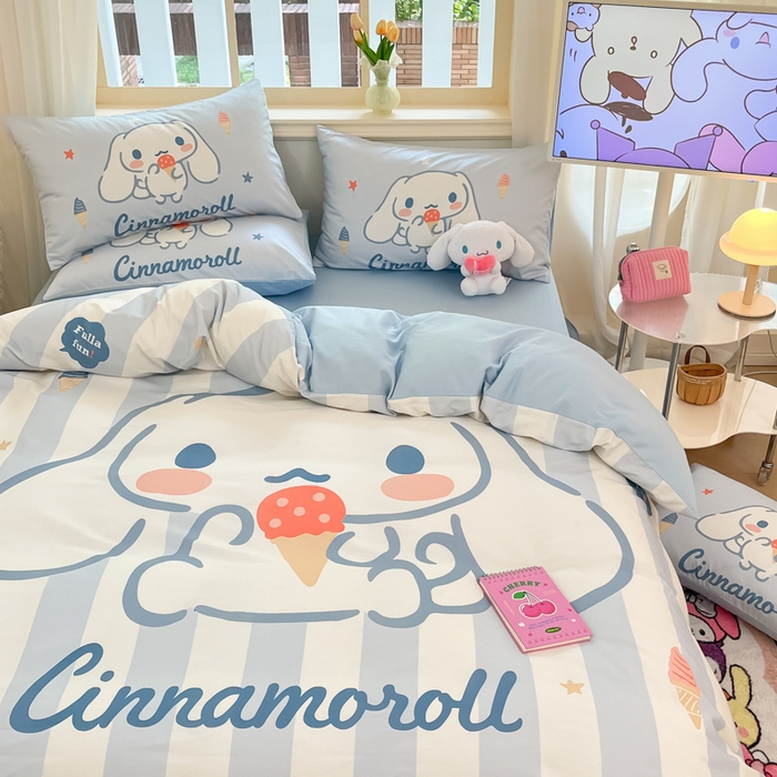 91家纺网 家纺一手货源 找家纺 桃子家居 2024纯棉大版三丽鸥卡通平网印花系列四件套 棉大版-D冰淇淋玉桂狗