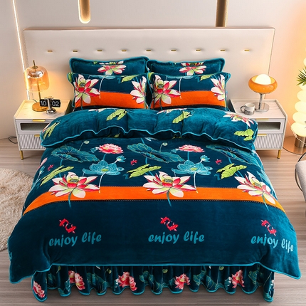 绒品壹家家纺 2024新款5斤加厚金貂绒四件套 莲鲤嬉戏