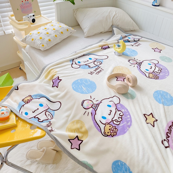 91家纺网 家纺一手货源 找家纺 海岛哥哥 2024新款双面牛奶绒盖毯正版三丽鸥授权系列毛毯 彩色涂鸦玉桂狗