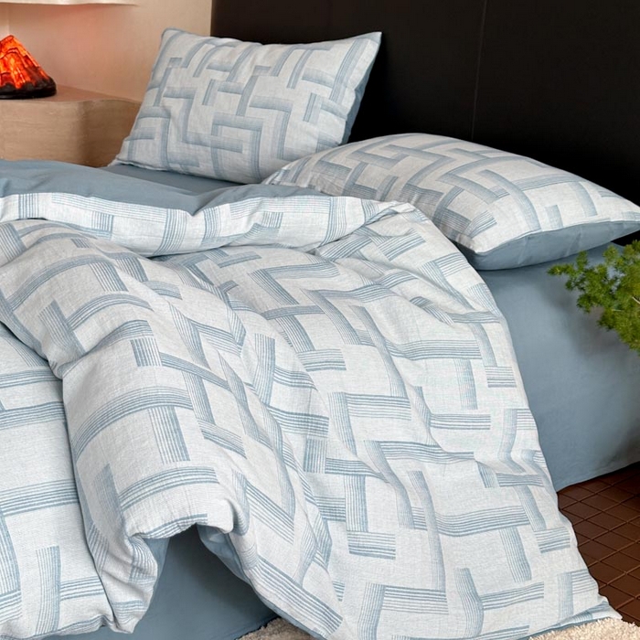 91家纺网 家纺一手货源 找家纺 ab家纺 2024新款A类全棉三层纱提花四件套--奥德赛 奥德赛  浅蓝