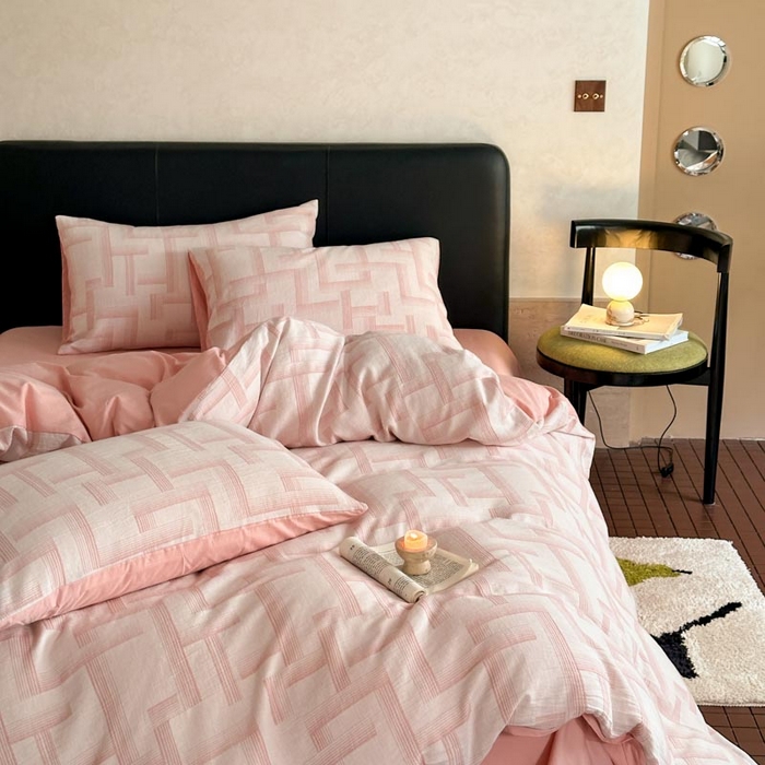 91家纺网 家纺一手货源 找家纺 ab家纺 2024新款A类全棉三层纱提花四件套--奥德赛 奥德赛 粉