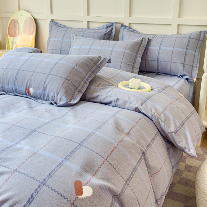 91家纺网 家纺一手货源 找家纺 U品汇 2024新品喷气生态加厚长绒棉纯棉全棉磨毛印花四件套小清新床单床笠直播 心相印-灰