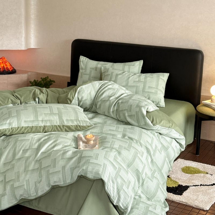 91家纺网 家纺一手货源 找家纺 ab家纺 2024新款A类全棉三层纱提花四件套--奥德赛 奥德赛-绿色