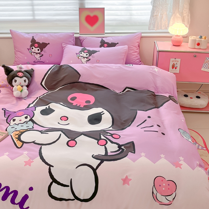 91家纺网 家纺一手货源 找家纺 桃子家居 2024纯棉大版三丽鸥卡通平网印花系列四件套 棉大版-D冰淇淋库洛米