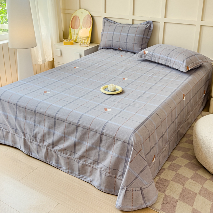 91家纺网 家纺一手货源 找家纺 U品汇 2024新品喷气生态加厚长绒棉纯棉全棉磨毛印花四件套小清新床单床笠直播 心相印-灰