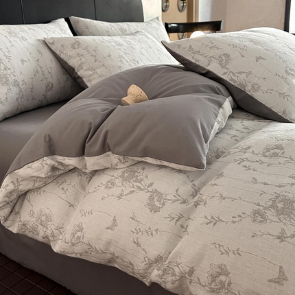 91家纺网 家纺一手货源 找家纺 2024新款A类全棉三层纱提花四件套--茵荔 茵荔-灰