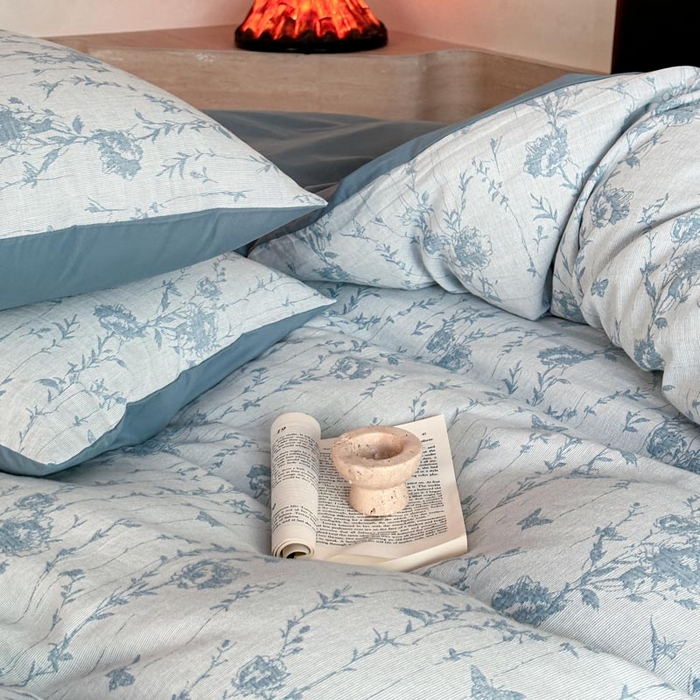 91家纺网 家纺一手货源 找家纺 2024新款A类全棉三层纱提花四件套--茵荔 茵荔-浅蓝