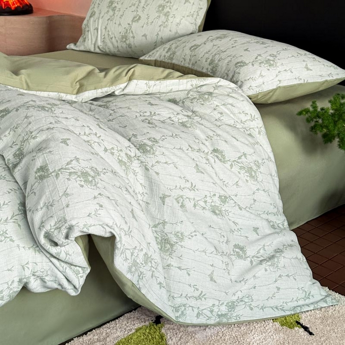 91家纺网 家纺一手货源 找家纺 2024新款A类全棉三层纱提花四件套--茵荔 茵荔-绿