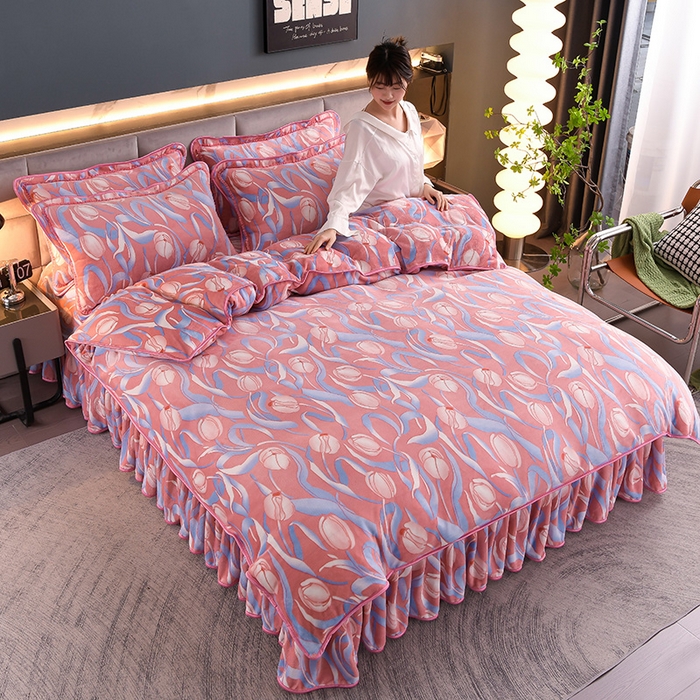 91家纺网 家纺一手货源 找家纺 绒品壹家家纺 2024新款5斤加厚金貂绒四件套 含苞待放