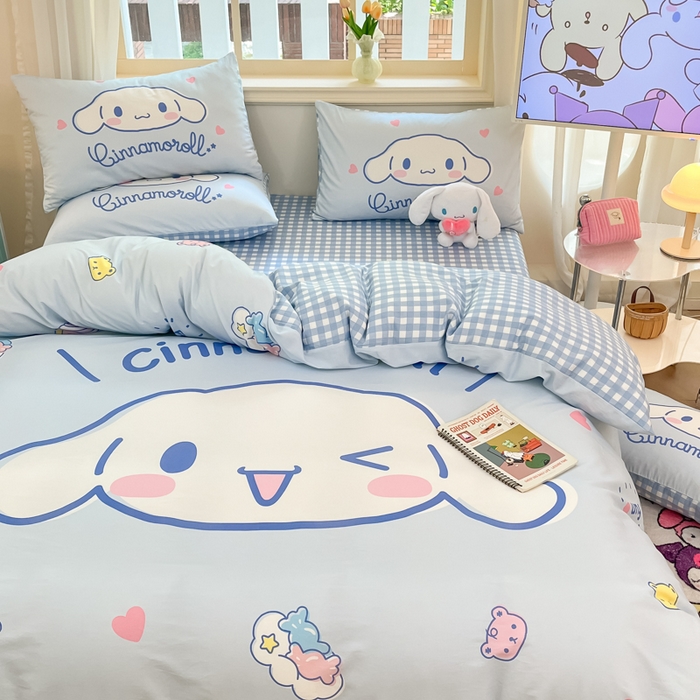 91家纺网 家纺一手货源 找家纺 桃子家居 2024纯棉大版三丽鸥卡通平网印花系列四件套 棉大版-D开心玉桂狗