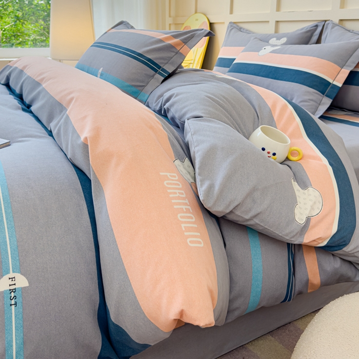 91家纺网 家纺一手货源 找家纺 U品汇 2024新品喷气生态加厚长绒棉纯棉全棉磨毛印花四件套小清新床单床笠直播 个性米奇