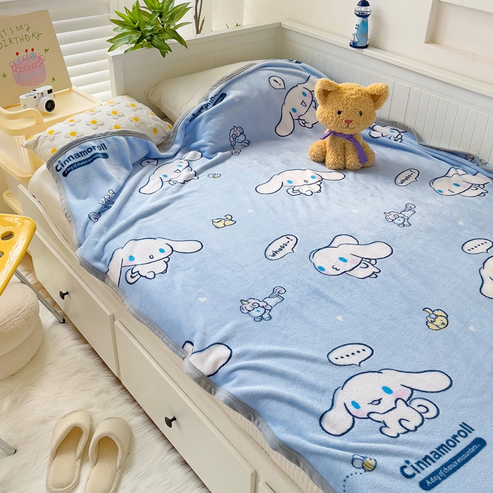 91家纺网 家纺一手货源 找家纺 海岛哥哥 2024新款双面牛奶绒盖毯正版三丽鸥授权系列毛毯 牛奶玉桂狗