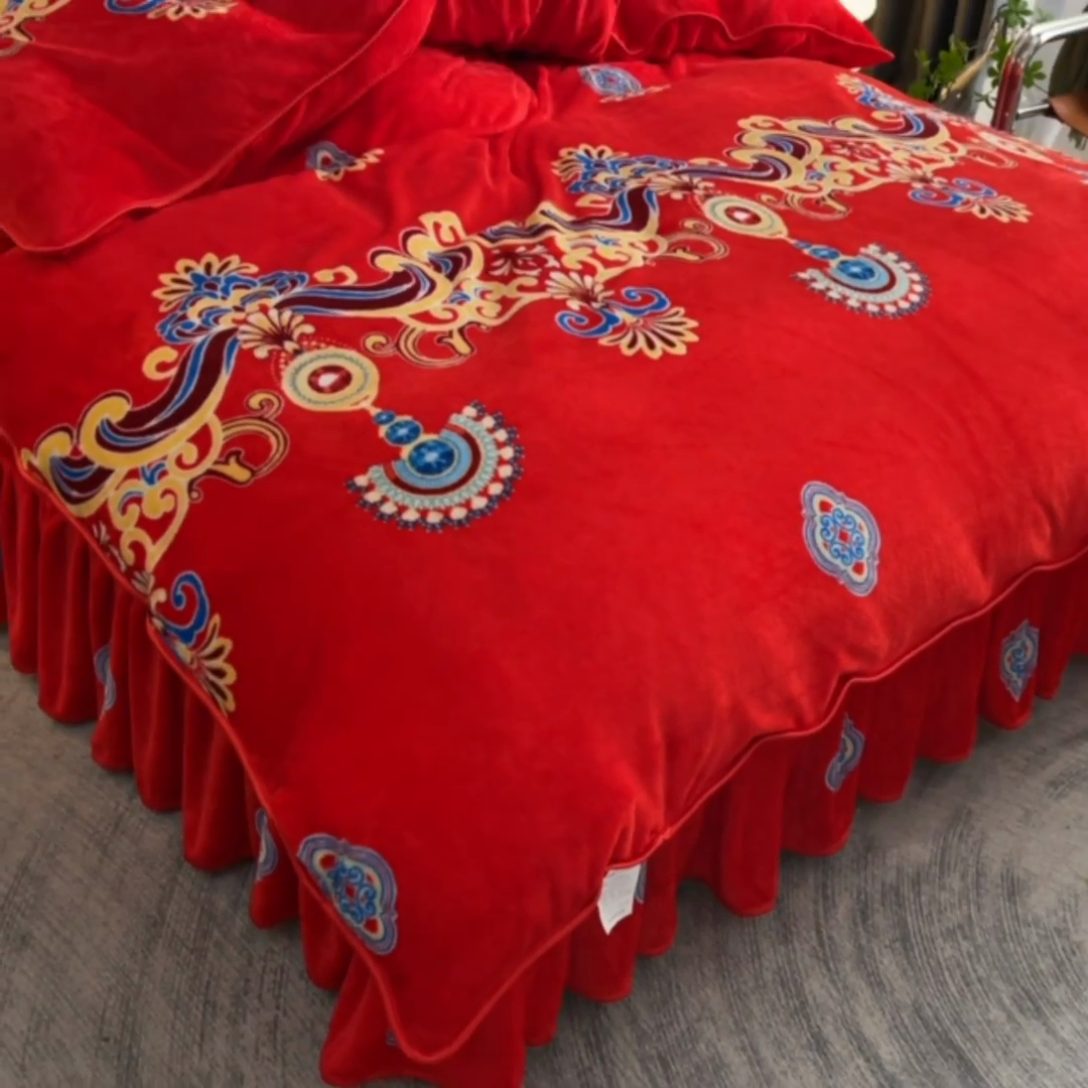 91家纺网 家纺一手货源 找家纺 绒品壹家家纺 2024新款5斤加厚金貂绒四件套 荣华富贵