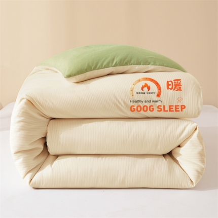 91家纺网 家纺一手货源 找家纺 换种生活 2024新款A类泡泡棉羽丝绒暖系列冬被 泡泡-米黄+果绿