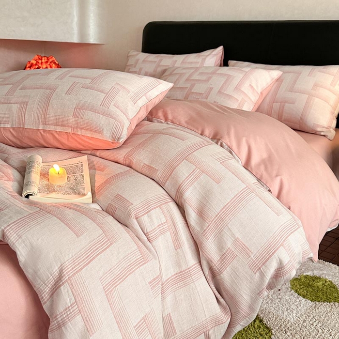 91家纺网 家纺一手货源 找家纺 ab家纺 2024新款A类全棉三层纱提花四件套--奥德赛 奥德赛 粉