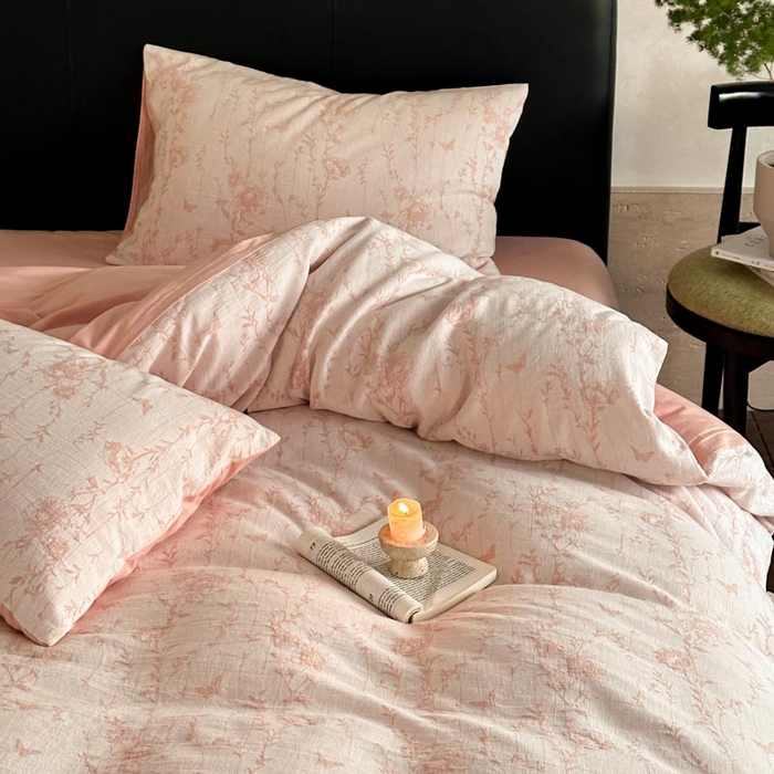 91家纺网 家纺一手货源 找家纺 2024新款A类全棉三层纱提花四件套--茵荔 茵荔-粉