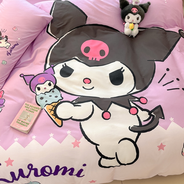 91家纺网 家纺一手货源 找家纺 桃子家居 2024纯棉大版三丽鸥卡通平网印花系列四件套 棉大版-D冰淇淋库洛米