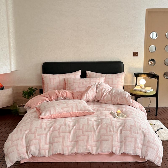 91家纺网 家纺一手货源 找家纺 ab家纺 2024新款A类全棉三层纱提花四件套--奥德赛 奥德赛 粉