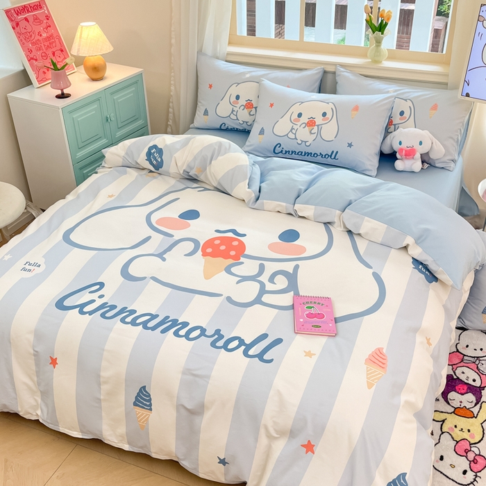 91家纺网 家纺一手货源 找家纺 桃子家居 2024纯棉大版三丽鸥卡通平网印花系列四件套 棉大版-D冰淇淋玉桂狗