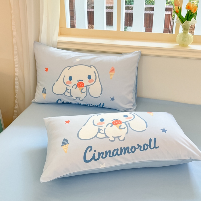 91家纺网 家纺一手货源 找家纺 桃子家居 2024纯棉大版三丽鸥卡通平网印花系列四件套 棉大版-D冰淇淋玉桂狗