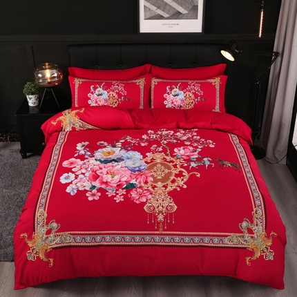 91家纺网 家纺一手货源 找家纺 （总）博婷 2024新款130g高支高密亲肤棉亲肤棉婚庆四件套