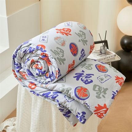 91家纺网 家纺一手货源 找家纺 换种生活 2024新款A类水洗棉羽丝绒百福冬被 百福-典雅灰