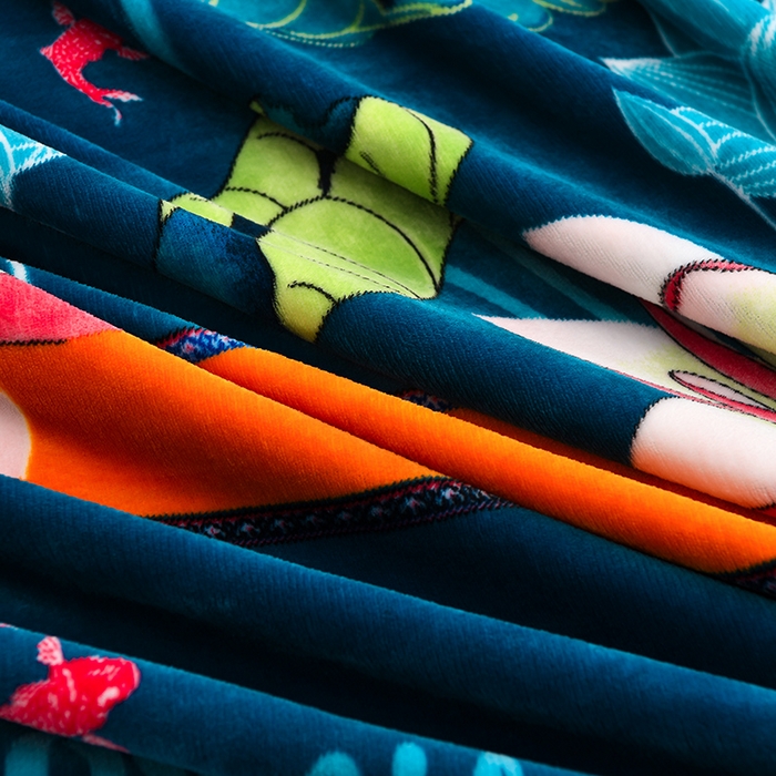 91家纺网 家纺一手货源 找家纺 绒品壹家家纺 2024新款5斤加厚金貂绒四件套 莲鲤嬉戏