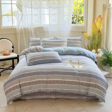 91家纺网 家纺一手货源 找家纺 卢赛尔 2024新款有氧提花针织圆角吊边床单四件套 莫兰迪