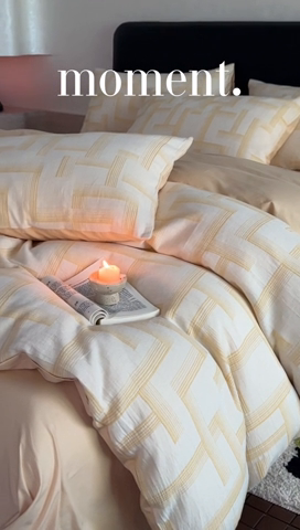 91家纺网 家纺一手货源 找家纺 ab家纺 2024新款A类全棉三层纱提花四件套--奥德赛 奥德赛 -浅黄