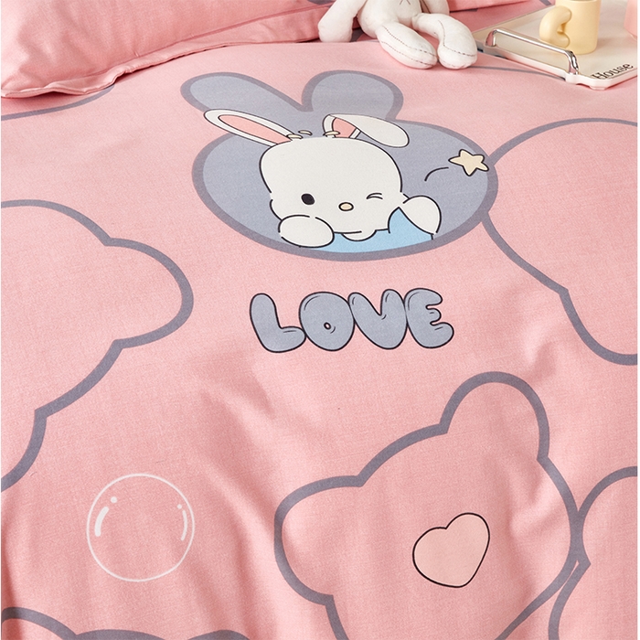 91家纺网 家纺一手货源 找家纺 U品汇 2024新品喷气生态加厚长绒棉纯棉全棉磨毛印花四件套小清新床单床笠直播 仙女兔-粉