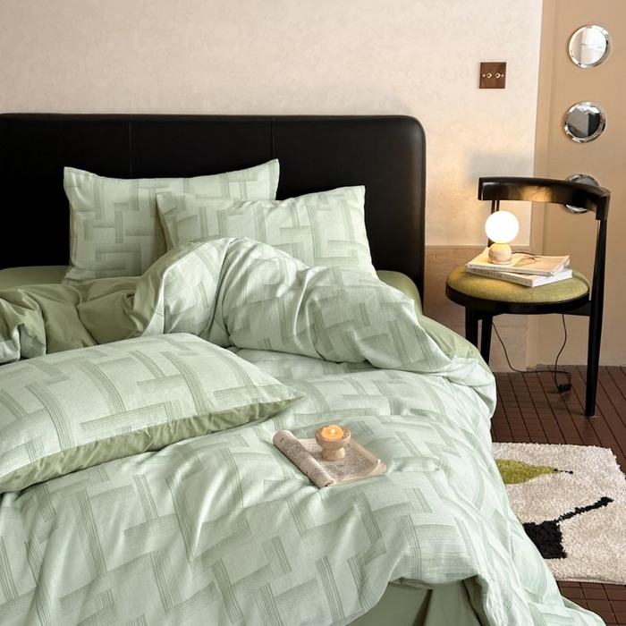 91家纺网 家纺一手货源 找家纺 ab家纺 2024新款A类全棉三层纱提花四件套--奥德赛 奥德赛-绿色