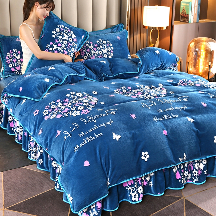 91家纺网 家纺一手货源 找家纺 绒品壹家家纺 2024新款5斤加厚金貂绒四件套 一见倾心 蓝