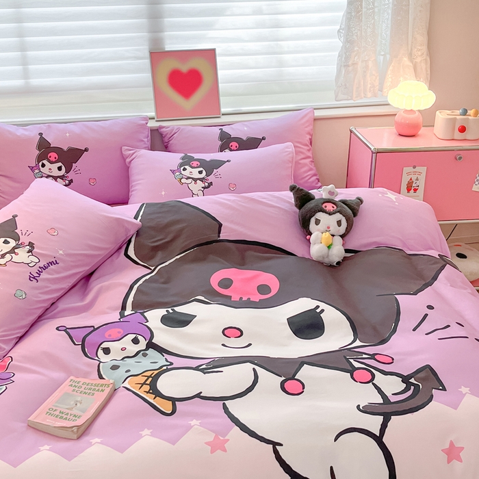 91家纺网 家纺一手货源 找家纺 桃子家居 2024纯棉大版三丽鸥卡通平网印花系列四件套 棉大版-D冰淇淋库洛米