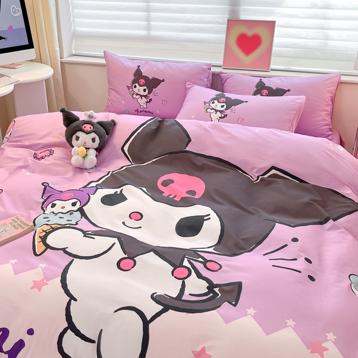 91家纺网 家纺一手货源 找家纺 桃子家居 2024纯棉大版三丽鸥卡通平网印花系列四件套 棉大版-D冰淇淋库洛米