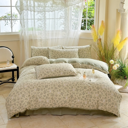 91家纺网 家纺一手货源 找家纺 卢赛尔 2024新款有氧提花针织圆角吊边床单四件套 花影兔