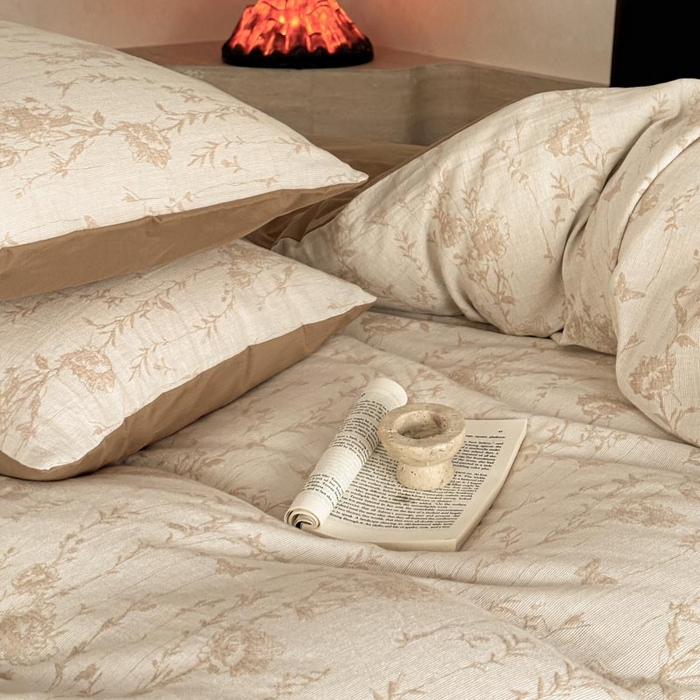 91家纺网 家纺一手货源 找家纺 2024新款A类全棉三层纱提花四件套--茵荔 茵荔-米咖